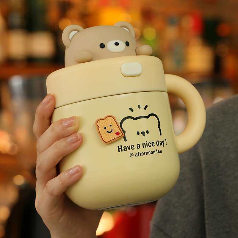 高颜值吸管保温杯办公手柄水杯新款超学生杯子可爱萌女生杯带2023