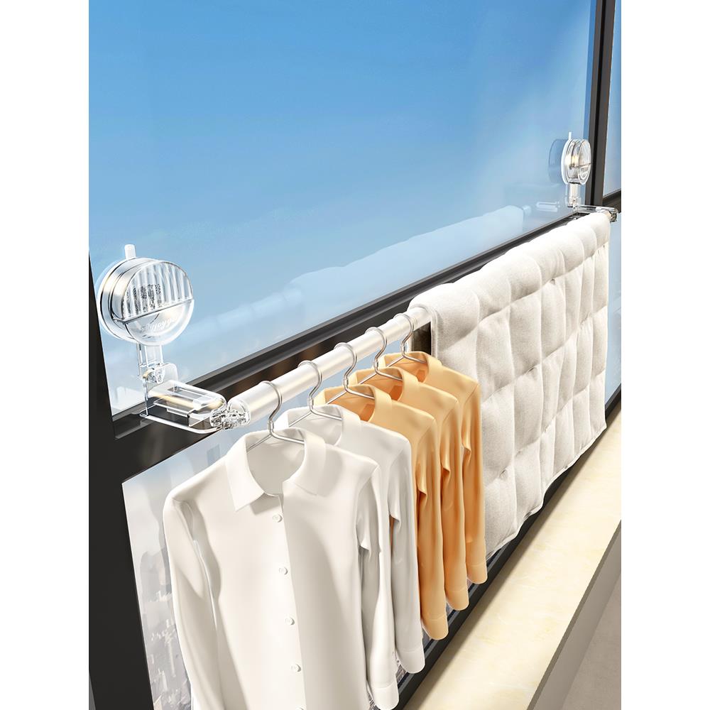 免打孔伸缩晾衣杆多功能伸缩杆吸盘晾衣架支撑浴帘杆飘窗窗帘杆子