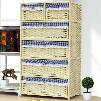 加厚藤编抽屉式收纳柜实木柜童箱子衣柜整理五斗柜婴儿储物柜宝宝