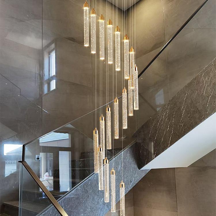 现代简约楼梯LED吊灯复式楼别墅大loft旋转水晶护眼智能