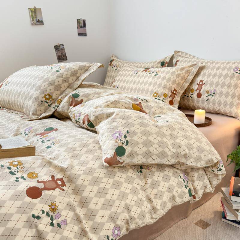 小清新纯棉四件套100全棉四季款床单被套宿舍床笠三件套床上用品4