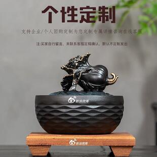 陶OMC瓷流水摆件流循环水办桌茶台招财开业公装饰泉品中式喷百财