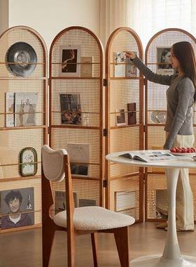 北欧ZLF风镀藤编屏隔断艺术置风物架电木可移客动延长厅空间