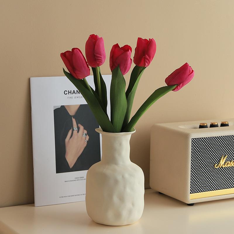 ins风陶花瓶瓷真仿假花摆厅设餐桌卧室家居客摆件JXL郁金香花艺装