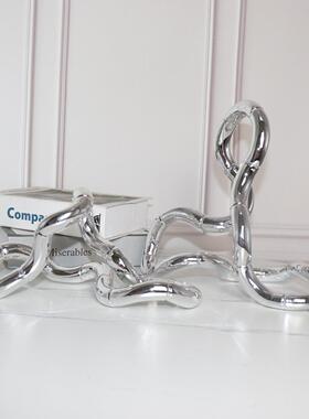 居绕现代轻奢电1视摆件柜家客厅创意银色缠环形摆设样板间软装饰