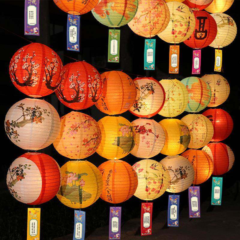 古风纸灯笼装中秋UUU饰氛围挂国风喜庆灯笼圆形折饰叠中式中秋灯