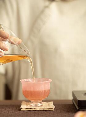 纯手A12667工璃粉耐茶杯主足人杯小高杯精致云朵品琉茗杯不烫手高