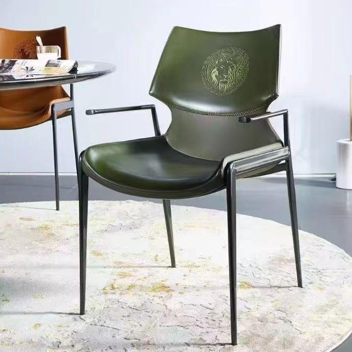 狮王狮头马鞍皮意式轻奢极简带扶手奢石餐桌餐椅茶台椅书椅功能