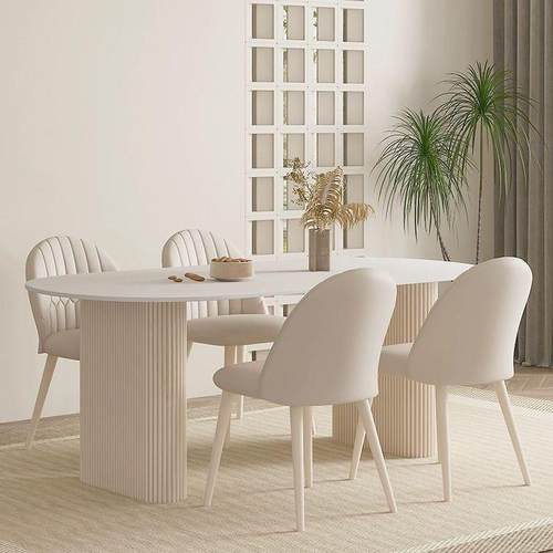 奶油风纯白岩板餐桌家用轻奢风格现代简约大方小户型法式组合儿童