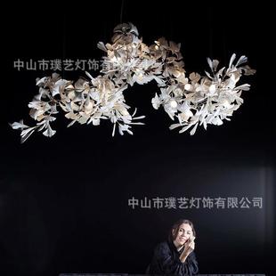 灯饰2021新款灯陶瓷银杏树枝吊灯树叶灯客厅楼梯全铜灯饰陶瓷灯