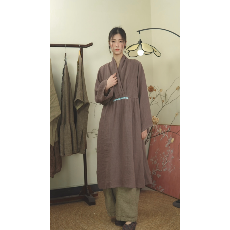 纪小倩【兰时】手工刺绣亚麻汉元素长袍,女装/女士精品,汉服上装,淘宝优惠券,粉丝福利购,淘宝优惠卷