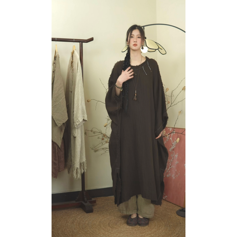 纪小倩【寂遥】手工毛边亚麻宽松大袍子,女装/女士精品,汉服上装,淘宝优惠券,粉丝福利购,淘宝优惠卷