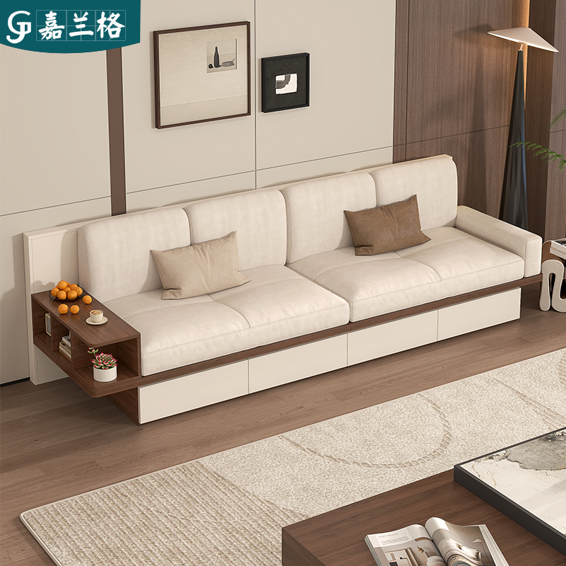 奶油中古风地台沙发床小户型客厅边几落地直排储物地台沙发9CH35
