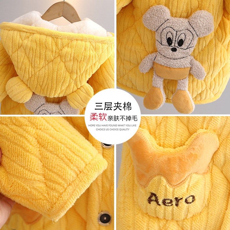 儿童睡衣冬季加厚加绒加棉法兰绒卡通连帽男童家居服珊瑚绒套装冬