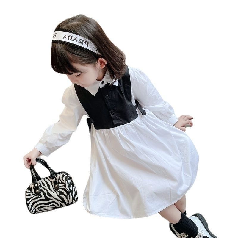 女童宝宝连衣裙子2023新款夏季公主裙小女孩假两件长袖衬衫裙洋气