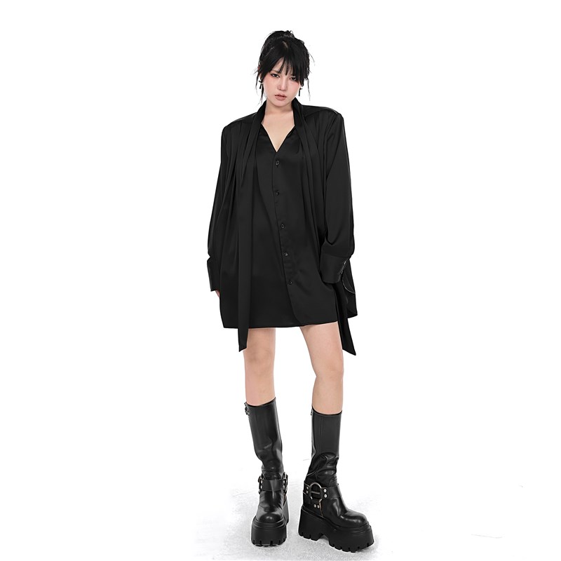 【优质面料】气质小垫肩直角肩个性围巾款领巾丝滑黑白衬衫大女主