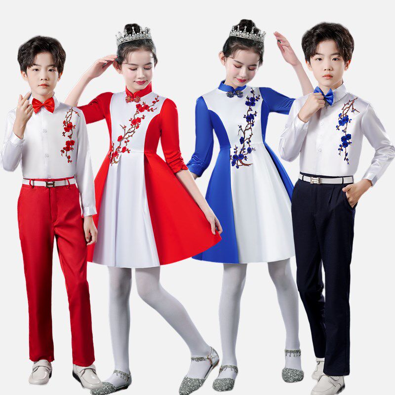 儿童管了团古筝二胡吉他口琴演奏礼服男女演出合唱朗诵表演服装
