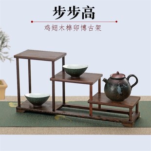 鸡翅木实木博古架小型多宝阁展示架紫砂茶具摆件榫卯古董陈列架子