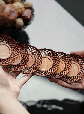 非洲酸枝编织纹杯垫实木杯托茶道功夫茶杯垫子家用隔热垫茶具配件
