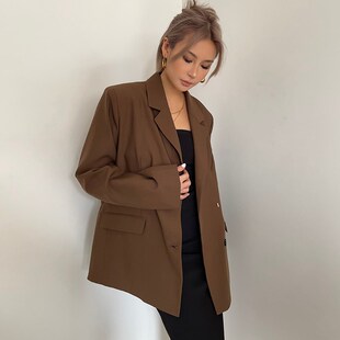 高级感港风休闲女士西装外套女出街酷飒中长款西服上衣宽松休闲绝