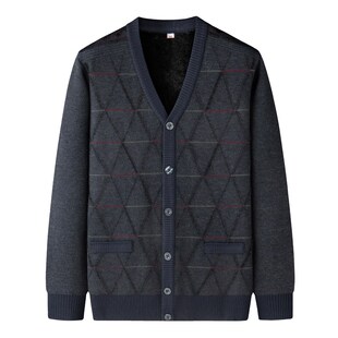 中老年保暖毛衣秋冬爸爸装加绒加厚外套老人针织开衫70岁男士上衣