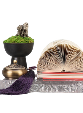 新中式透明方形托盘折纸套装摆件样板房售楼处飘窗茶几茶室饰品