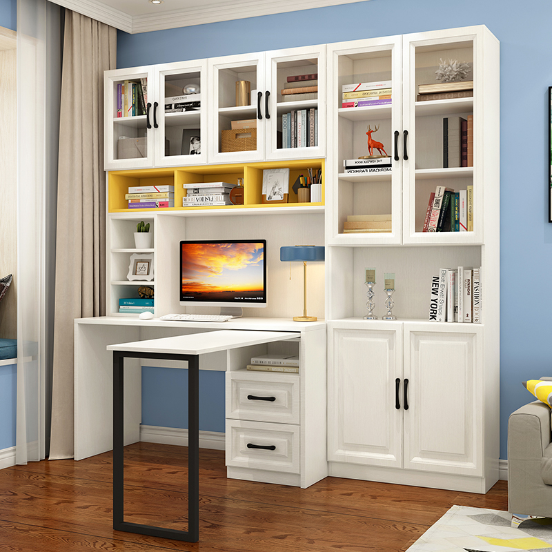 转角书桌书柜一体组合写字台式电脑桌简约书架拐角儿童学习办公桌