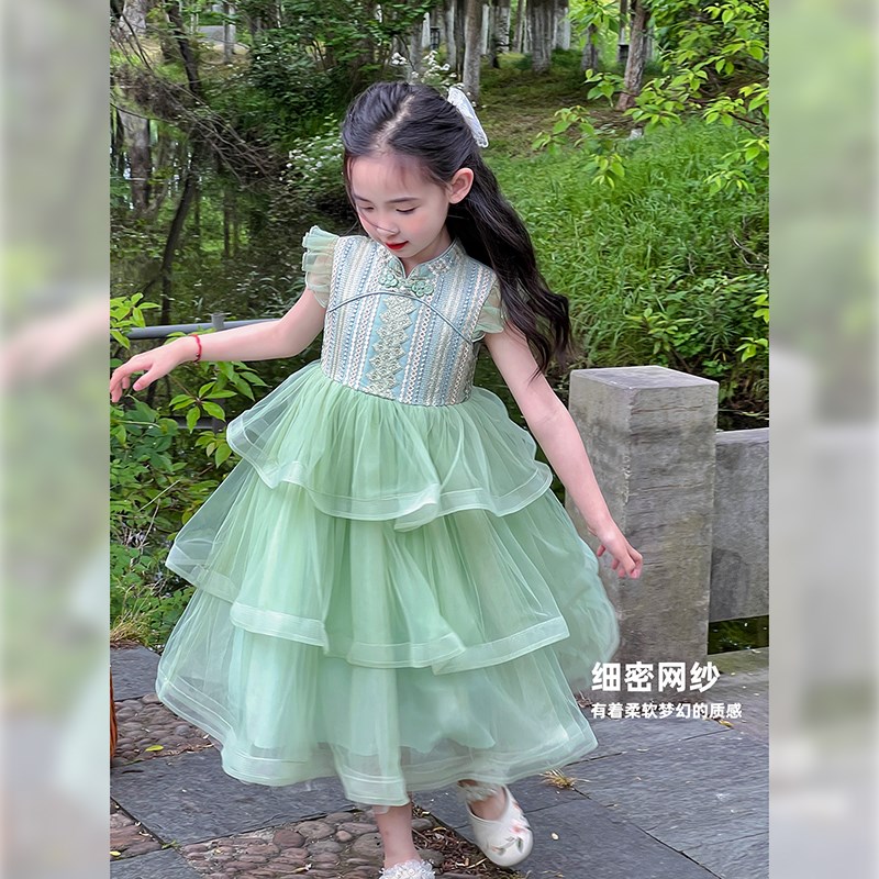 女童旗袍裙夏款2024新款儿童国风网纱连衣裙汉服女大童新中式裙子