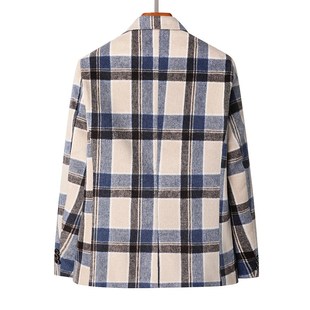 加大码 格子毛呢小西装 中青年修身 西装 英伦西服 秋冬季 外套时尚 男式