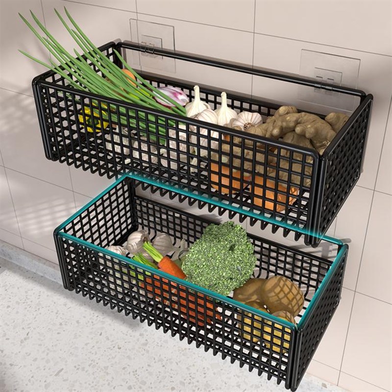 门后置物架免打孔厨房蔬菜收纳架壁挂菜篮子冰箱侧储物整理架子