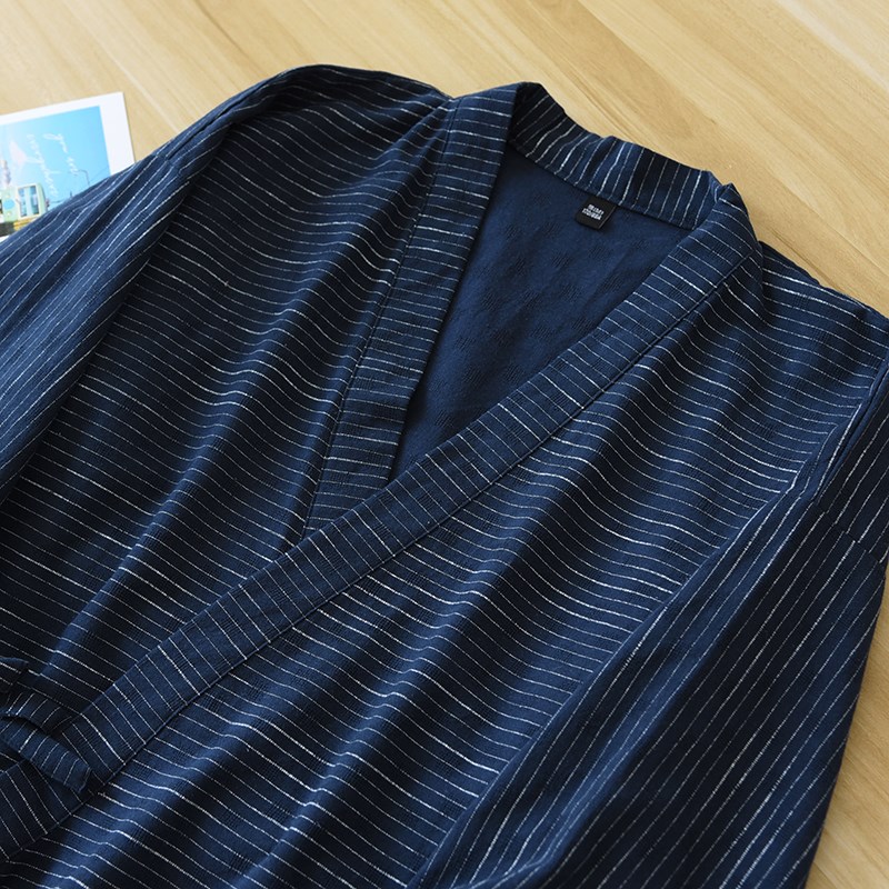 日式睡衣男和服风纯棉纱布春秋薄款夏季宽松系绳开衫七分袖家居服