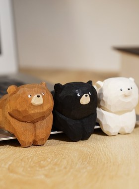 趴趴熊手工木雕小摆件可爱动物书架挂柜子显示器屏幕装饰品