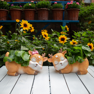 户外卡通可爱梅花鹿花缸摆设幼儿园花盆装 饰庭院花园动物雕塑摆件