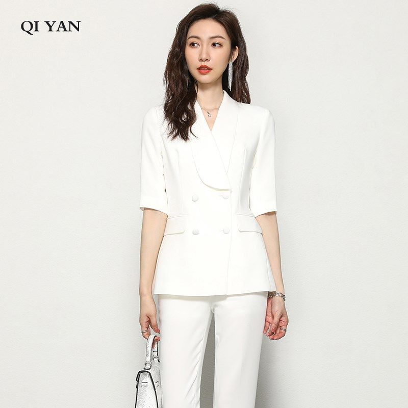 2024夏季新款西装五分袖时尚气质职业套裤女正装售楼部酒店工作服