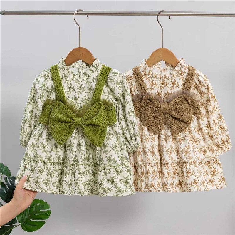 女童春秋装洋气公主裙2024新款碎花连衣裙女宝宝儿童秋季长袖裙子