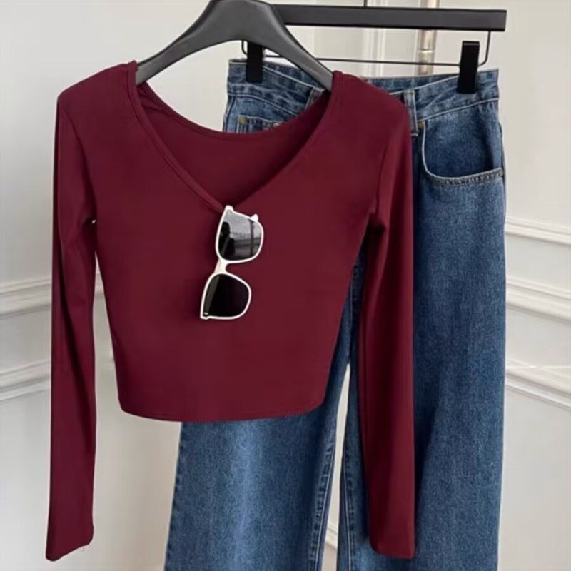 大码女装V领一体绒打底衫胖mm2025秋冬款加绒加厚保暖内搭t恤上衣