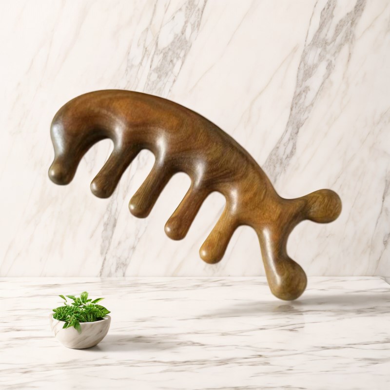 绿檀木头皮按摩梳檀木梳子大头部经络梳大头养生梳宽齿实木制头疗