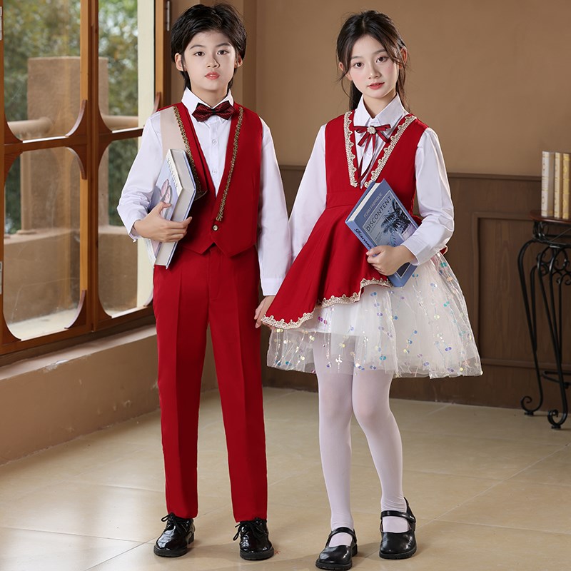 国庆节儿童合唱演出服开幕式主持礼服中小学生朗诵演讲表演服春秋