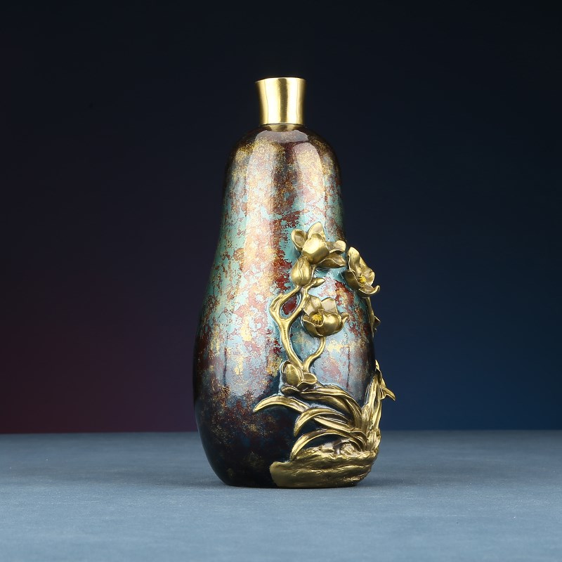铜欣祥 彩铜小兰花瓶客厅玄关家居装饰品实用摆设干花瓶花插摆件