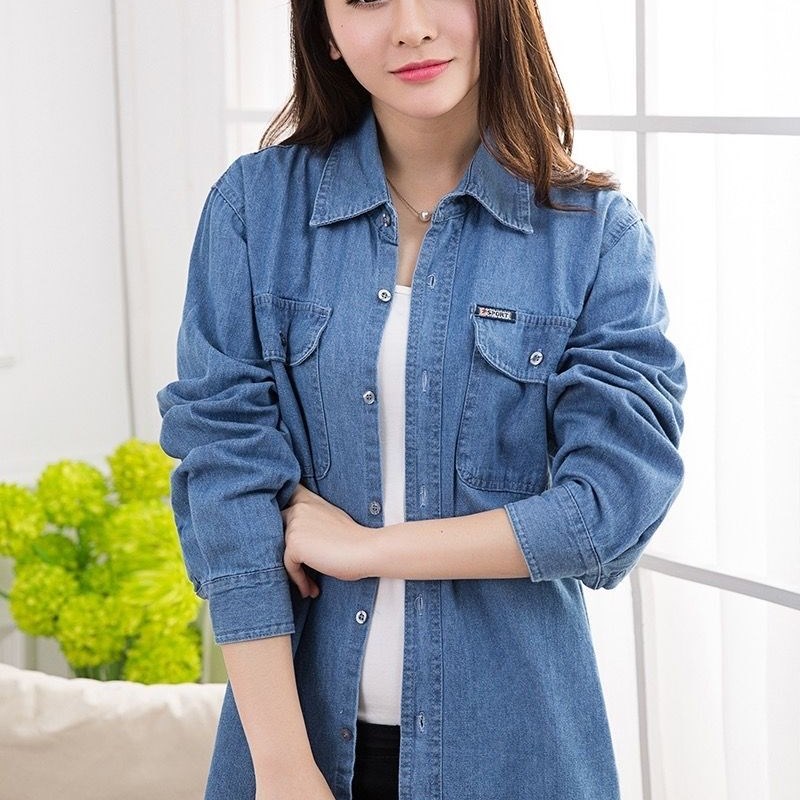 春夏薄款棉料长袖牛仔衬衫外套外搭休闲新款宽松大码男女防晒衬衣