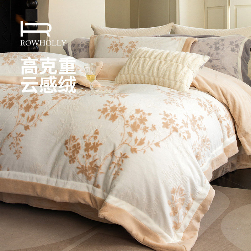 ROWHOLLY加绒加厚床单被套高克重牛奶绒四件套高级感冬季床品加绒