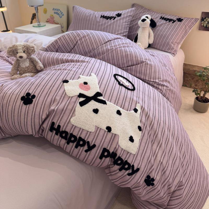 开学季加厚全棉三件套四件套给孩子用好的纯棉磨毛毛巾绣超柔床单