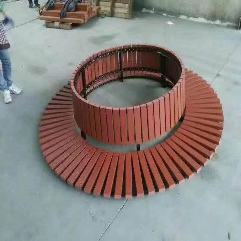 户外公园小区学校广场围椅圆形方形S形防腐木塑木围树凳户外休闲
