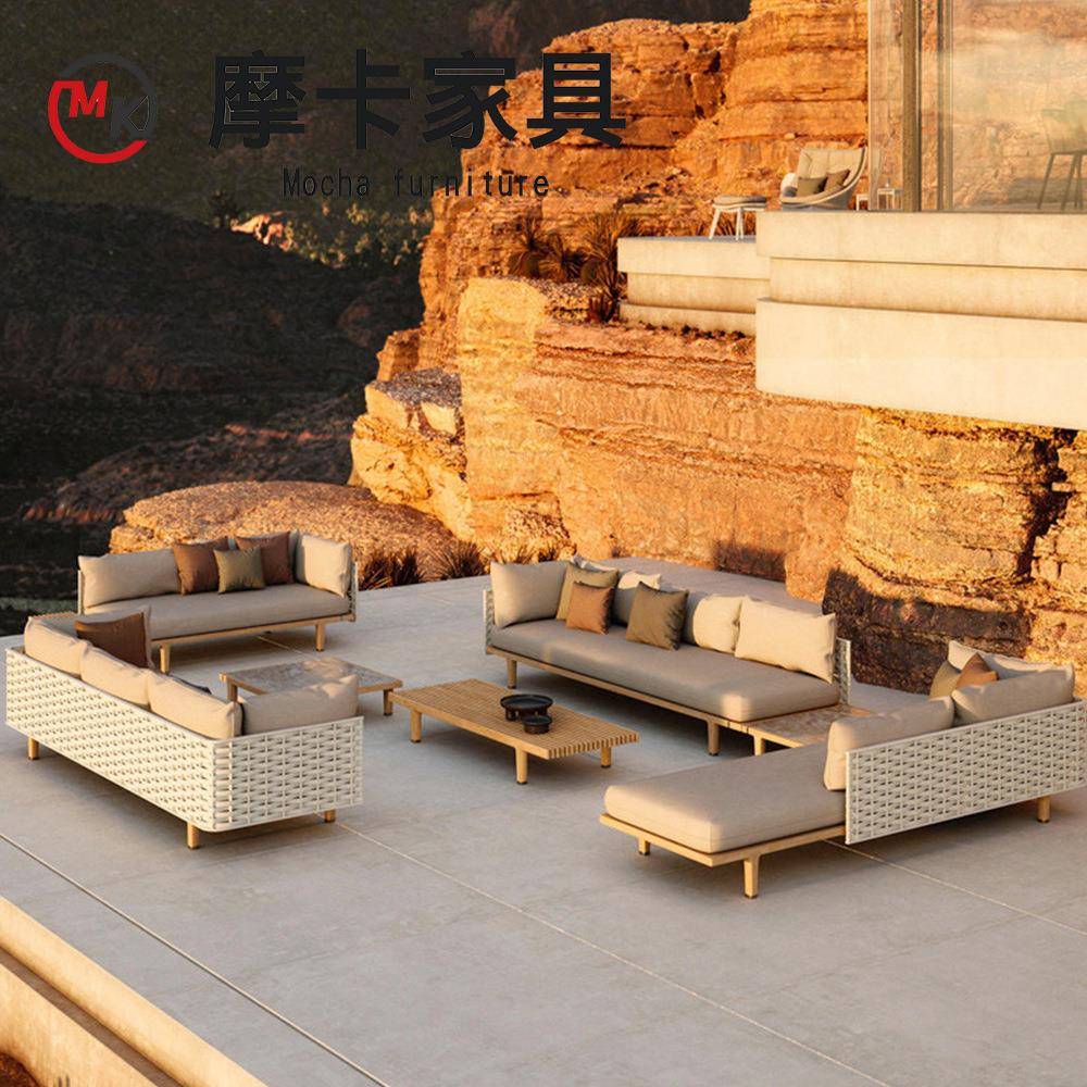 户外藤编沙发客厅庭院花园露天阳台藤椅防水防晒藤编实木沙发椅