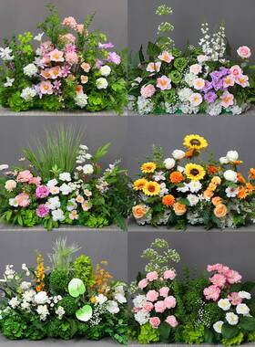 婚庆花排森系地排花 绿色花婚礼背景布置假花路引花成品花艺