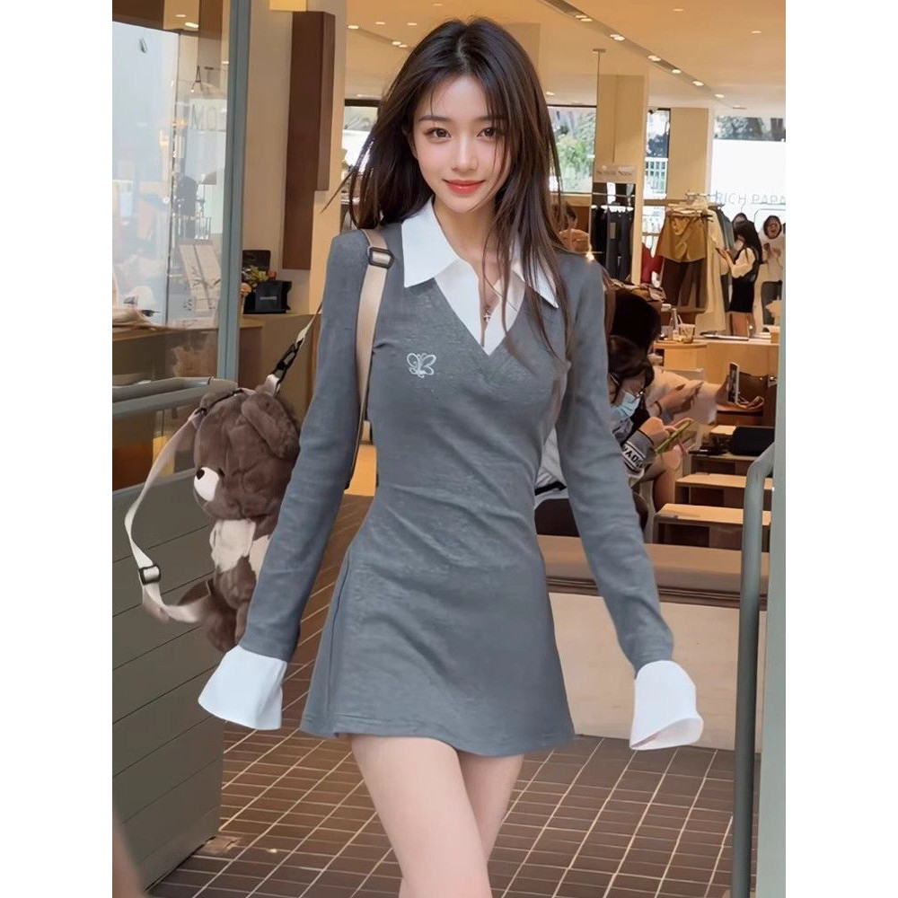 已出货学院风假两件衬衫连衣裙女秋冬纯欲性感包臀绝美小妈短裙