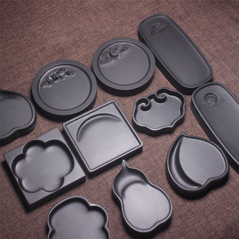 歙砚小楷磨墨砚台石把玩掌中宝黑龙尾精品初学实用研磨倒墨汁镇纸