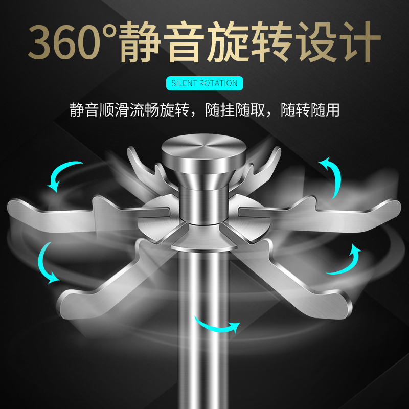 厨房收纳置物架 304不锈钢落地旋转家用挂锅铲勺子的架子厨具轻奢