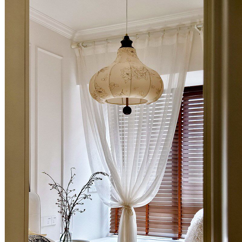 物设新款法式中古卧室布艺吊灯复古花纹实木衣帽间餐厅吧台栗子灯