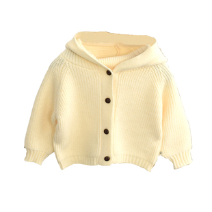 儿童毛衣开衫春秋款男2023新款春装连帽宝宝针织外套女童婴儿外搭